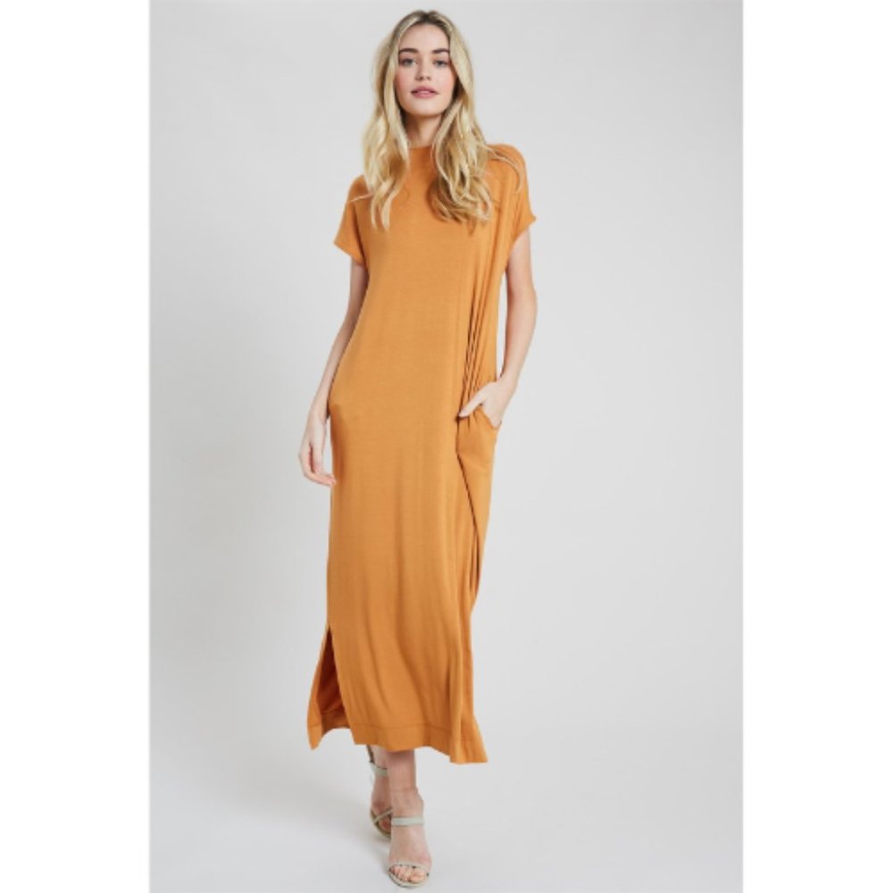 Mock Neck Maxi Shirt Dress